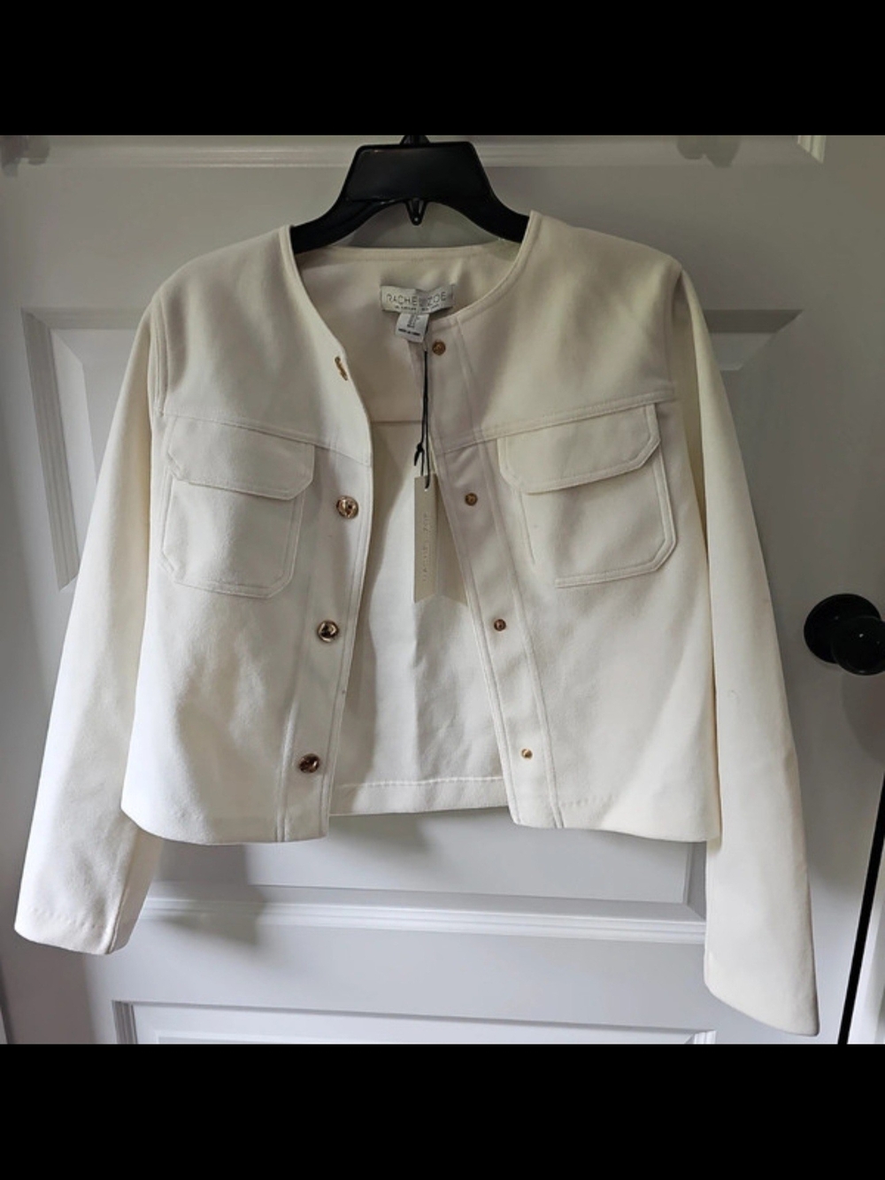 Rachel Zoe Cream Collarless Button Front Jean Jacket